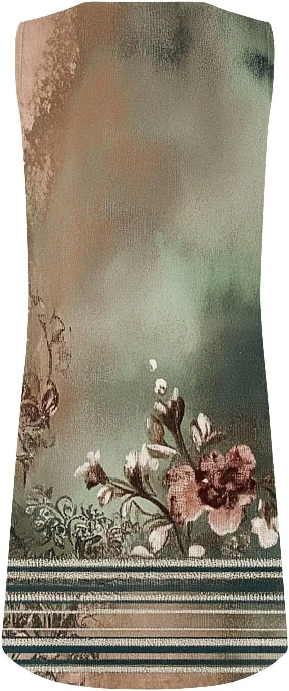 Women's Sleeveless Floral Print Summer Dress Casual Loose Fit Beach Summer with Pockets, Lightweight and Comfortable
