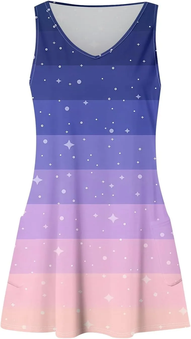 Women's Sleeveless Gradient Nightgown with Print, Soft V-Neck Sleepwear for Comfortable Nighttime Relaxation