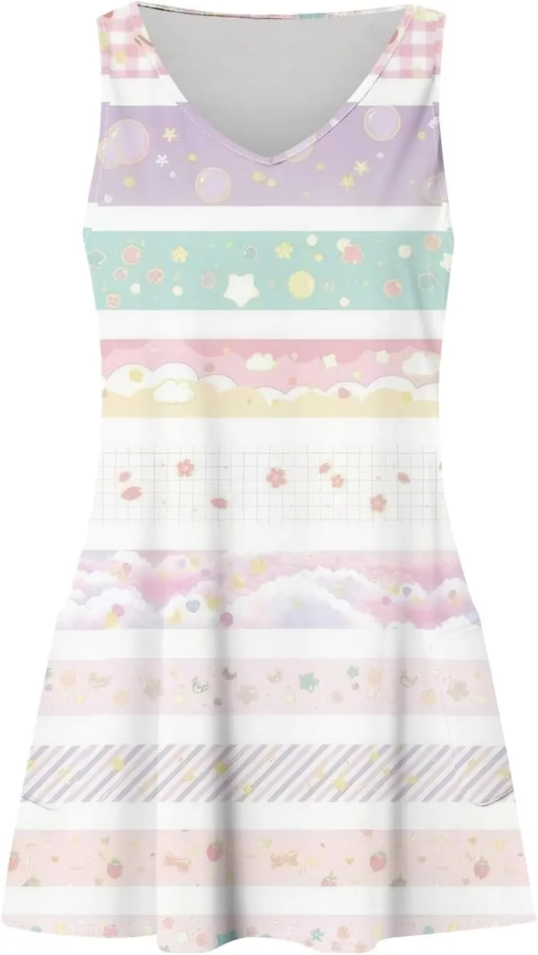 Women's Sleeveless Gradient Nightgown with Print, Soft V-Neck Sleepwear for Comfortable Nighttime Relaxation