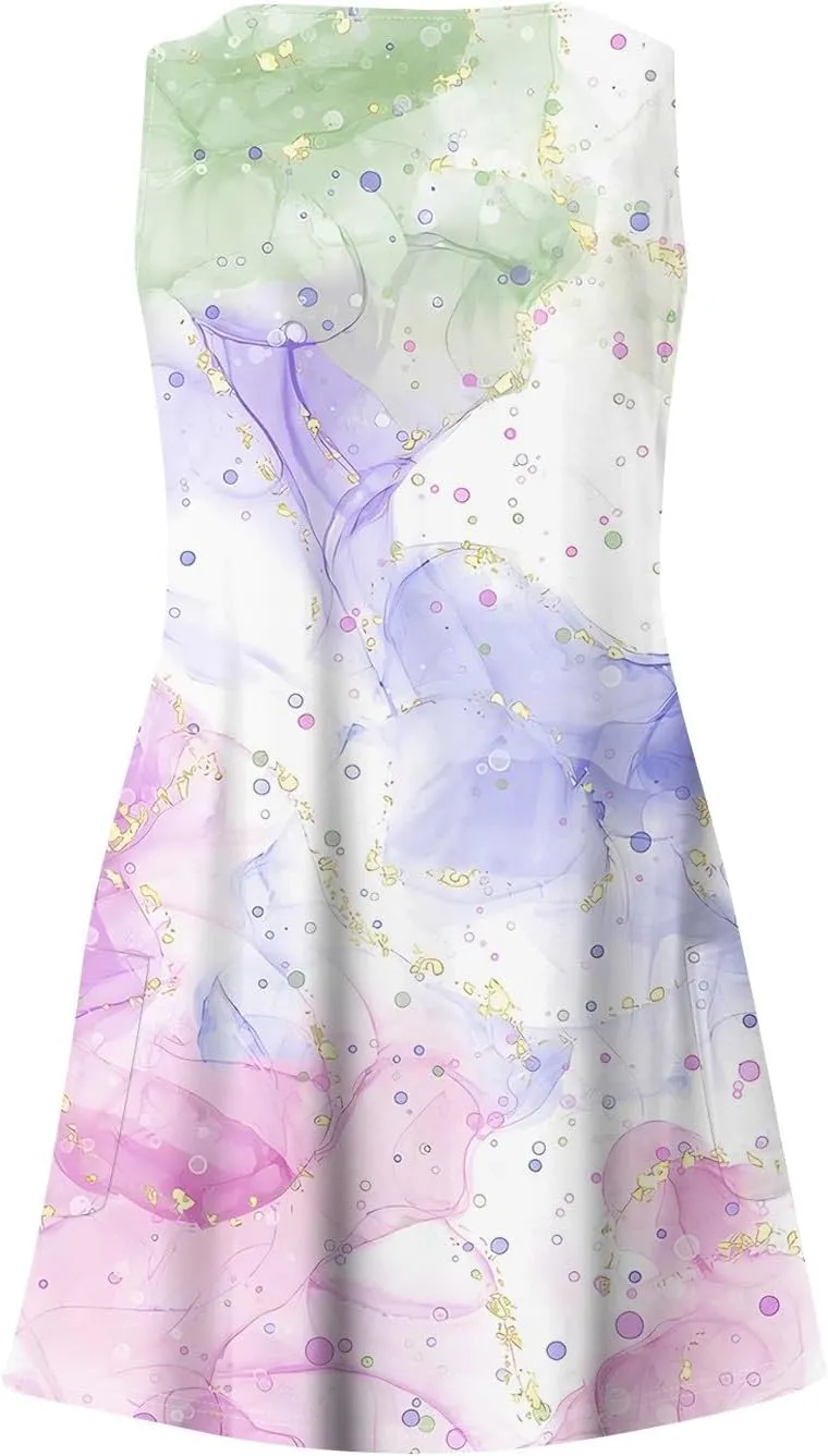 Women's Sleeveless Gradient Nightgown with Print, Soft V-Neck Sleepwear for Comfortable Nighttime Relaxation