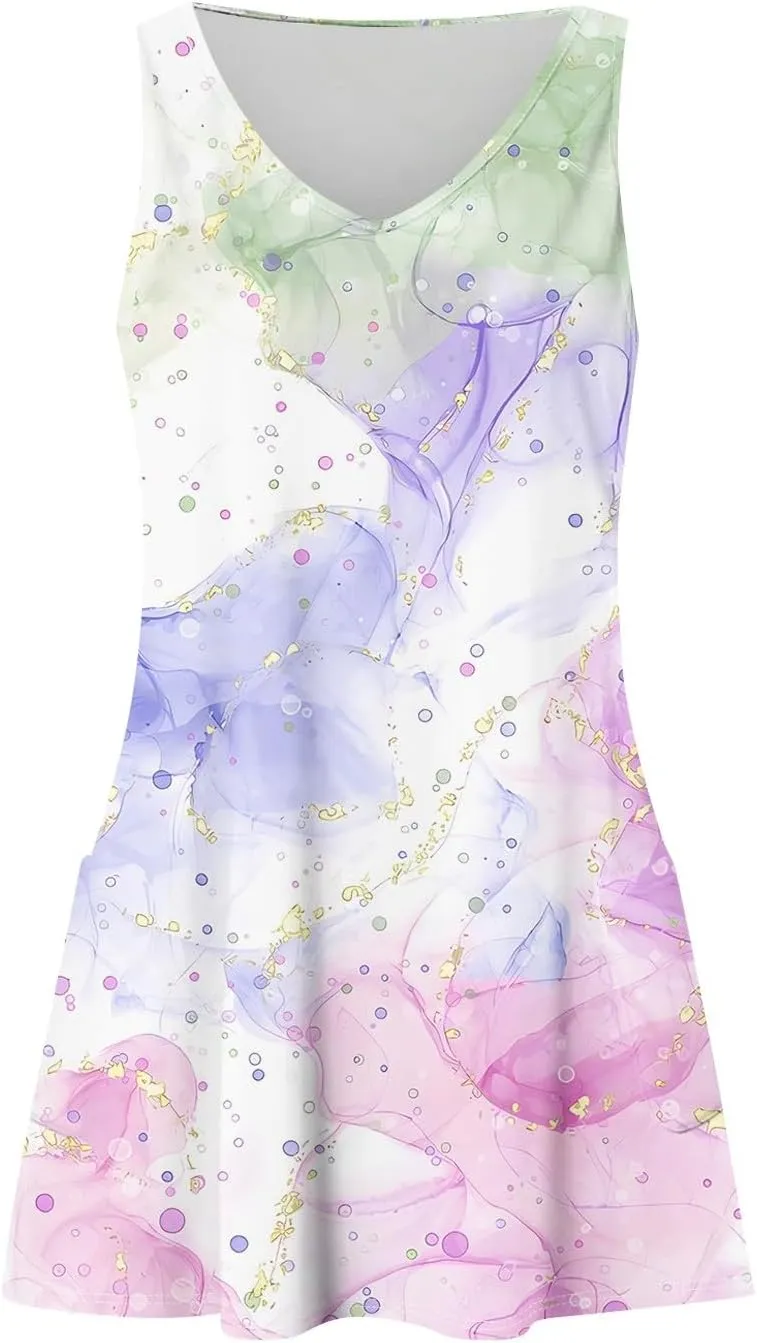 Women's Sleeveless Gradient Nightgown with Print, Soft V-Neck Sleepwear for Comfortable Nighttime Relaxation