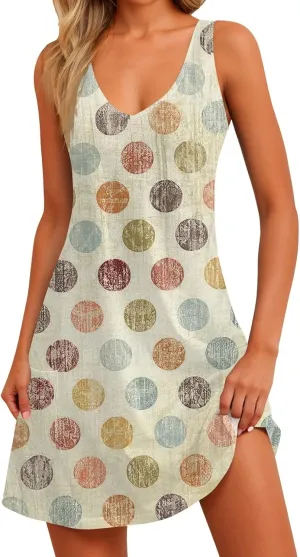 Women's Sleeveless Gradient Nightgown with Print, Soft V-Neck Sleepwear for Comfortable Nighttime Relaxation