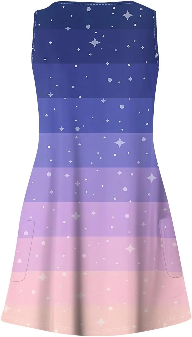 Women's Sleeveless Gradient Nightgown with Print, Soft V-Neck Sleepwear for Comfortable Nighttime Relaxation