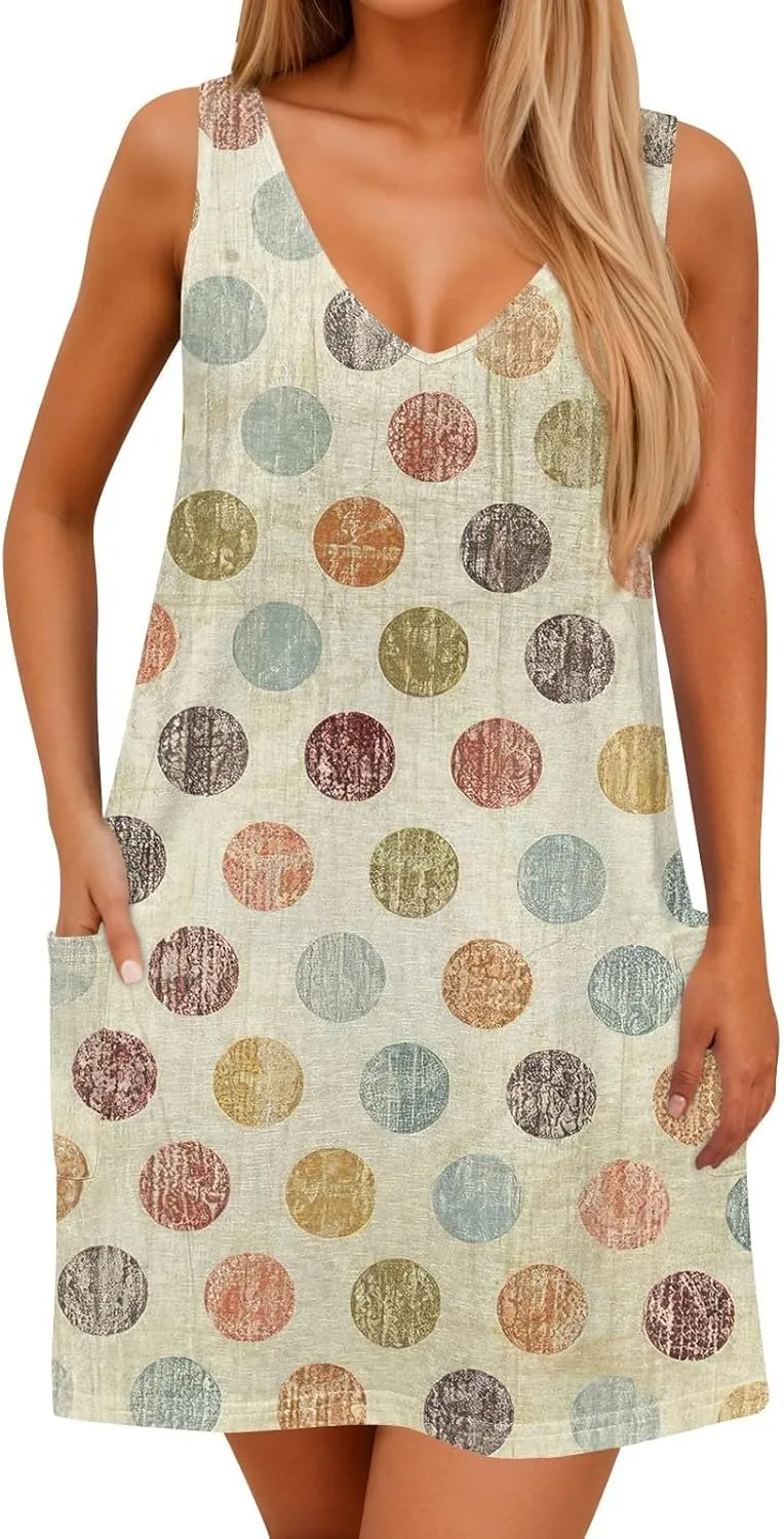 Women's Sleeveless Gradient Nightgown with Print, Soft V-Neck Sleepwear for Comfortable Nighttime Relaxation