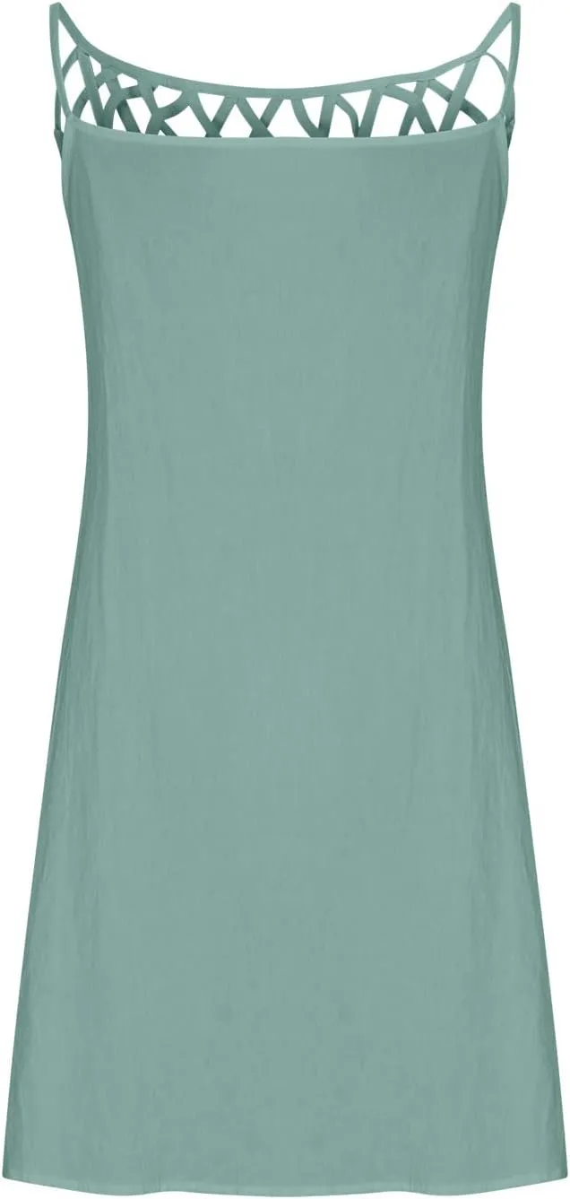 Womens Sleeveless Linen Dresses Halter Neck Summer Dress Casual Midi Sundress Trendy Beach Vacation Outfits