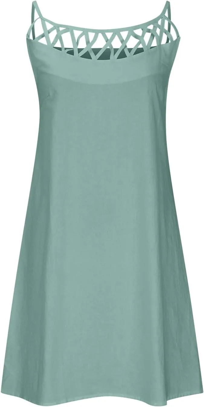 Womens Sleeveless Linen Dresses Halter Neck Summer Dress Casual Midi Sundress Trendy Beach Vacation Outfits