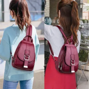 Women's Soft Genuine Leather Backpack,Large Capacity Satchel Shoulder Handbags for Office Shopping Trip (Green)