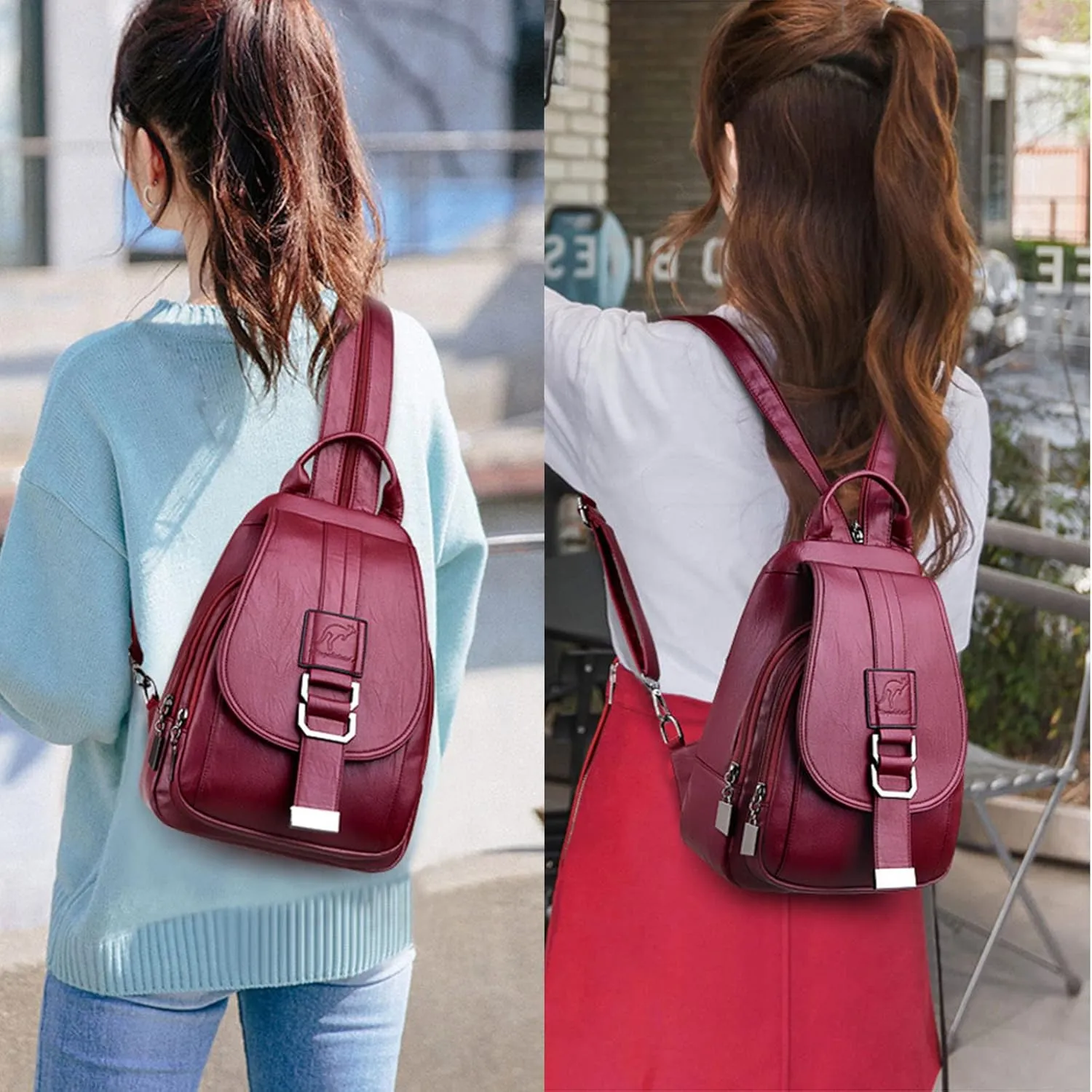 Women's Soft Genuine Leather Backpack,Large Capacity Satchel Shoulder Handbags for Office Shopping Trip (Green)