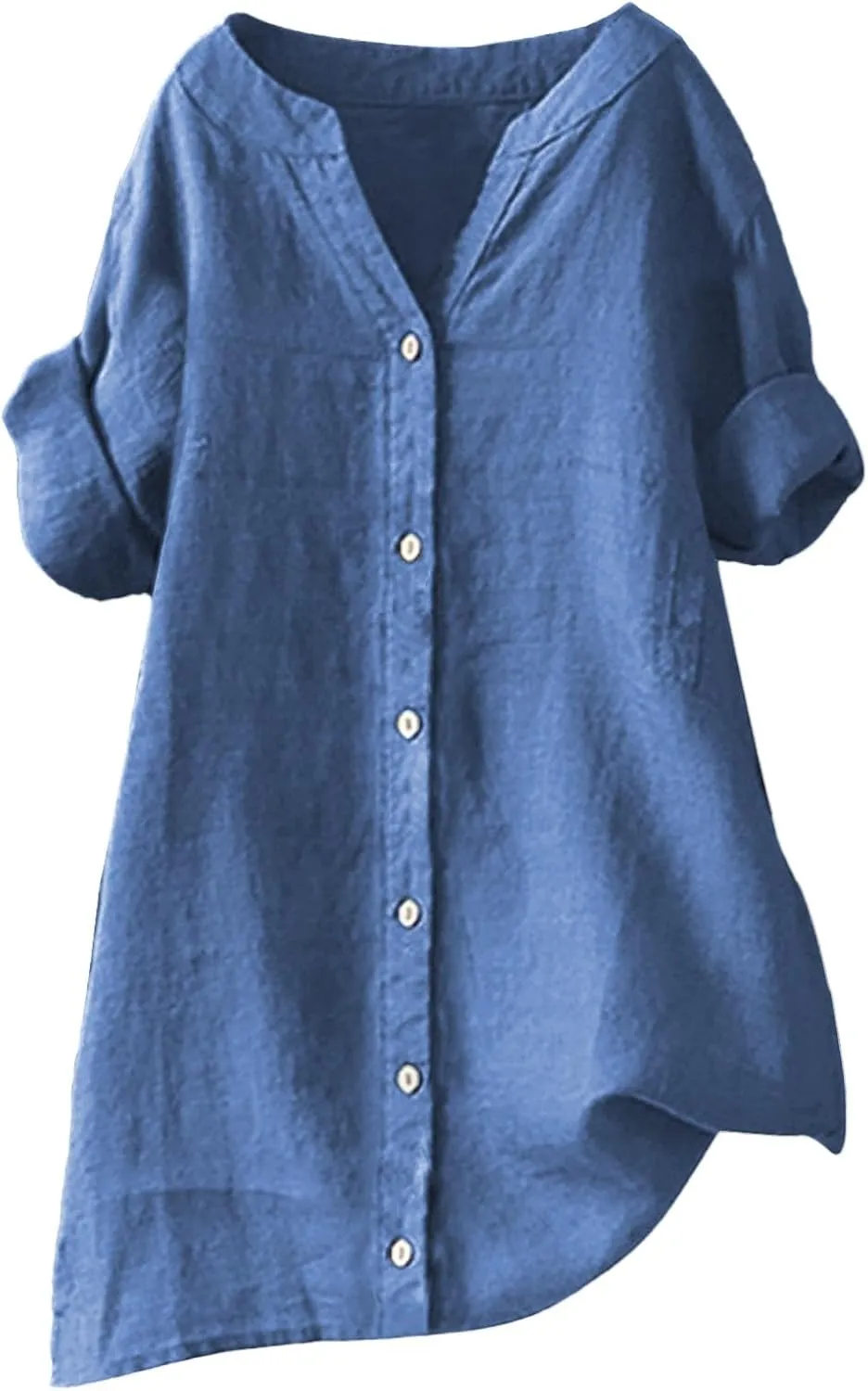 Women's Solid Henley V-Neck Linen Shirt - 2025 Lightweight Summer Beach Top, Short Sleeve Boho Button Front Casual Blouse