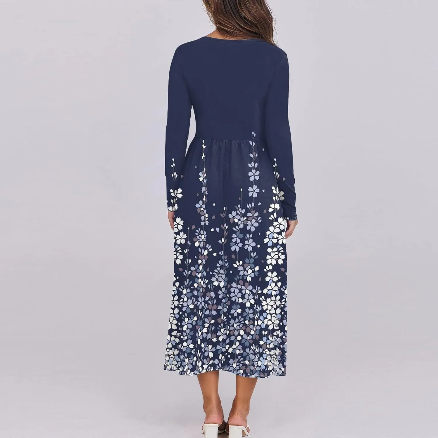 Womens Spring Dresses 2025 Long Sleeve O Neck Midi Trendy Summer Elegant Boho Holiday Fitted Dress