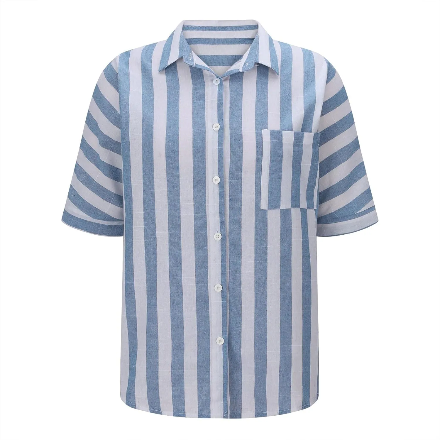 Womens Striped Button Down Shirts Cotton Linen Tunic Tops Short Sleeve Summer Blouses Beach Fashion Clothing 2025