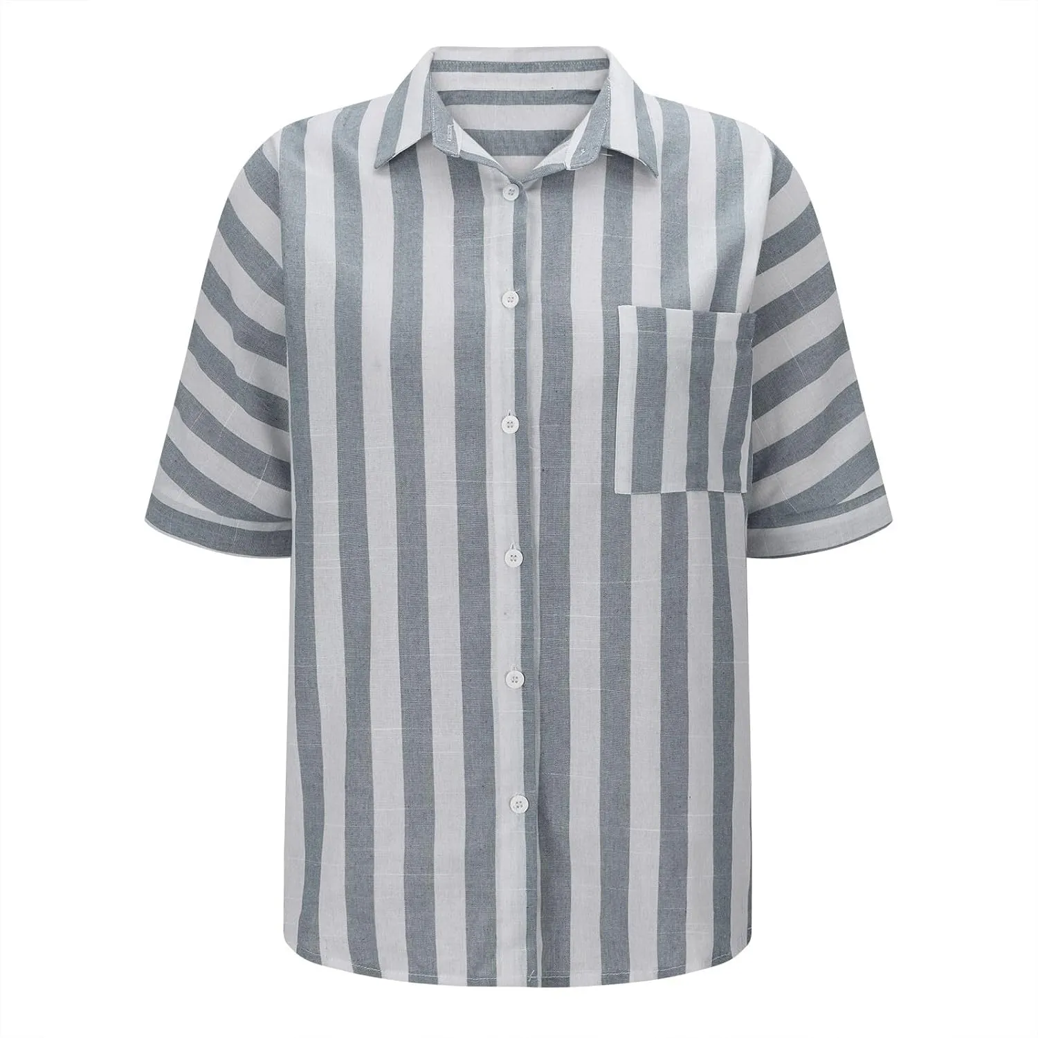 Womens Striped Button Down Shirts Cotton Linen Tunic Tops Short Sleeve Summer Blouses Beach Fashion Clothing 2025