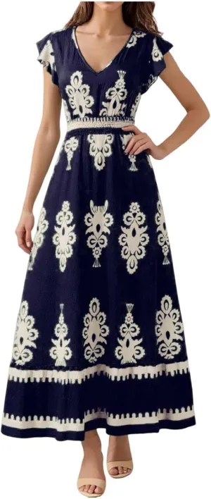 Womens Summer Maxi Dress Floral Printed Casual Sleeveless Spaghetti Strap Elastic Waist Ruffle Beach Sundress 2025 Vacation