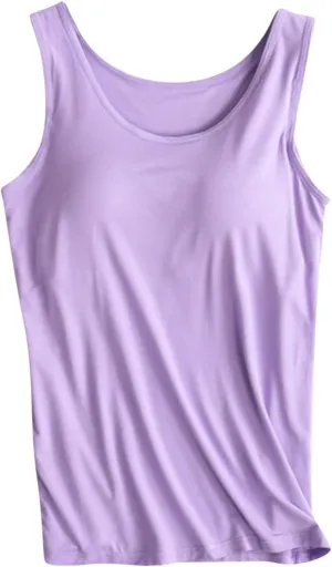 Womens Tank Top Built in Padded Bra Workout Yoga Top Athletic Crew Neck Tanks Sleeveless Fitted Basic Camisole Shirts