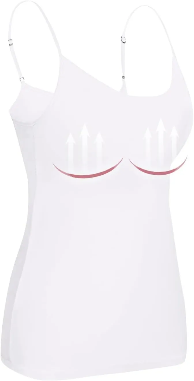 Womens Tank Tops with Built in Bras Adjustable Spaghetti Strap Cami Tops Workout Shelf Bra Tank Top Basic Undershirts