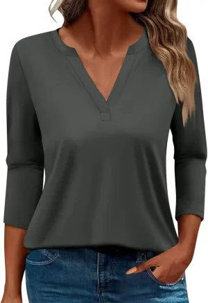 Womens Tops 3/4 Sleeve Blouses Shirt Round Neck Loose Casual Blouses Floral Print Fit Tunic Tshirts