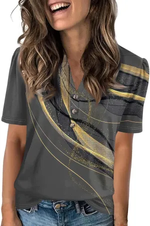 Womens Tops Summer 2025 Short Sleeve Blouses for Women Casual Shirts Fashion Loose Fit Clothes A.