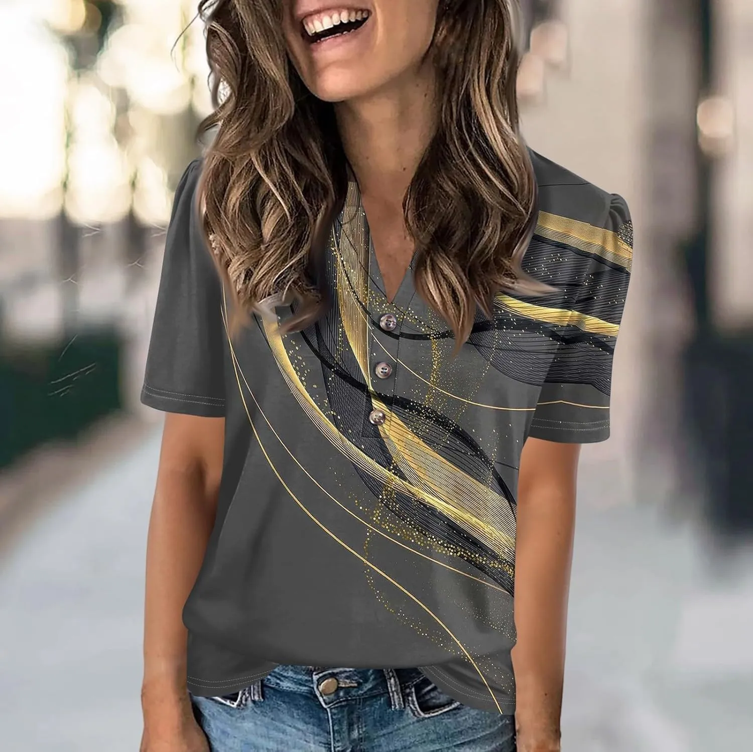 Womens Tops Summer 2025 Short Sleeve Blouses for Women Casual Shirts Fashion Loose Fit Clothes A.