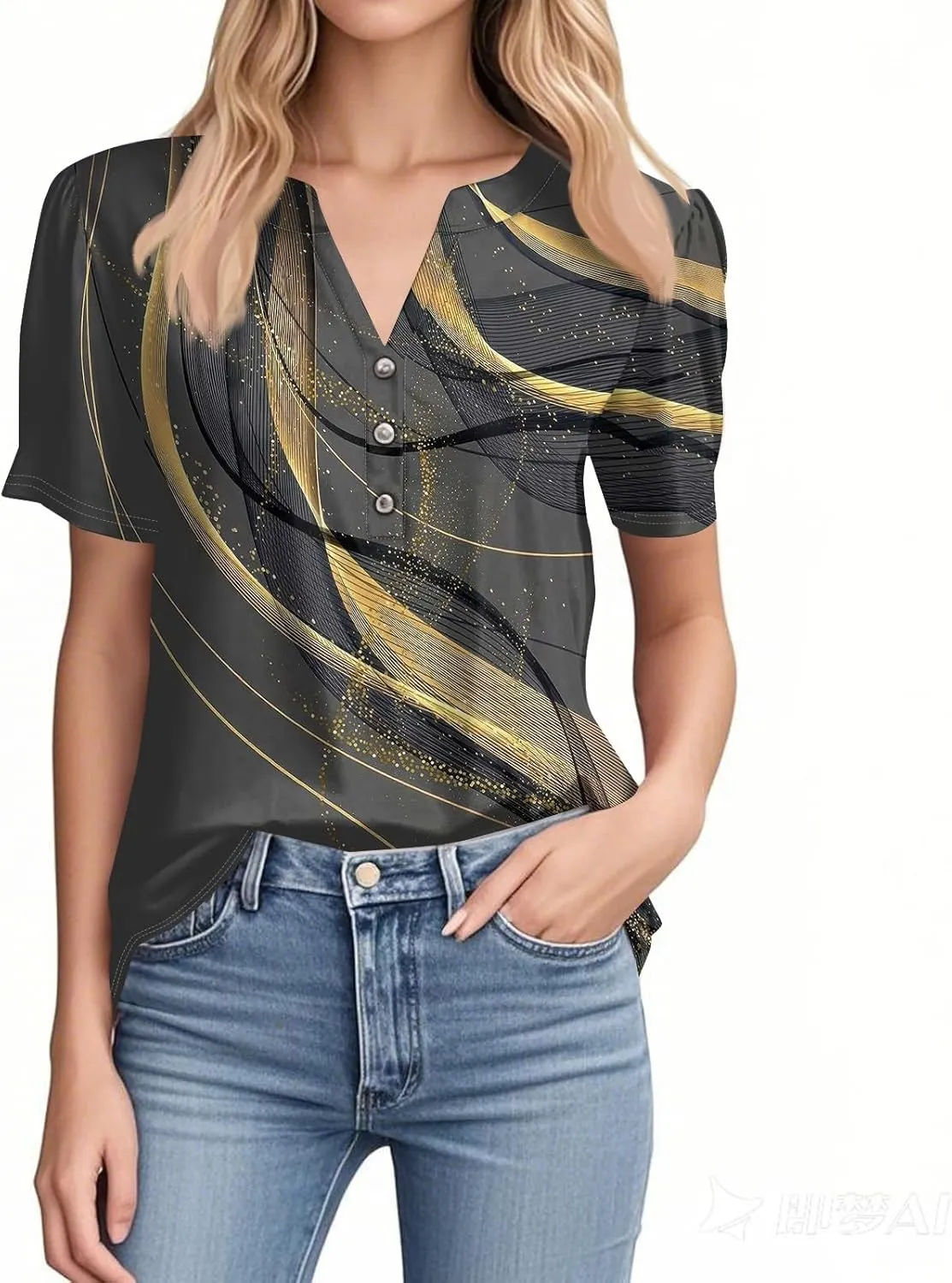 Womens Tops Summer 2025 Short Sleeve Blouses for Women Casual Shirts Fashion Loose Fit Clothes A.