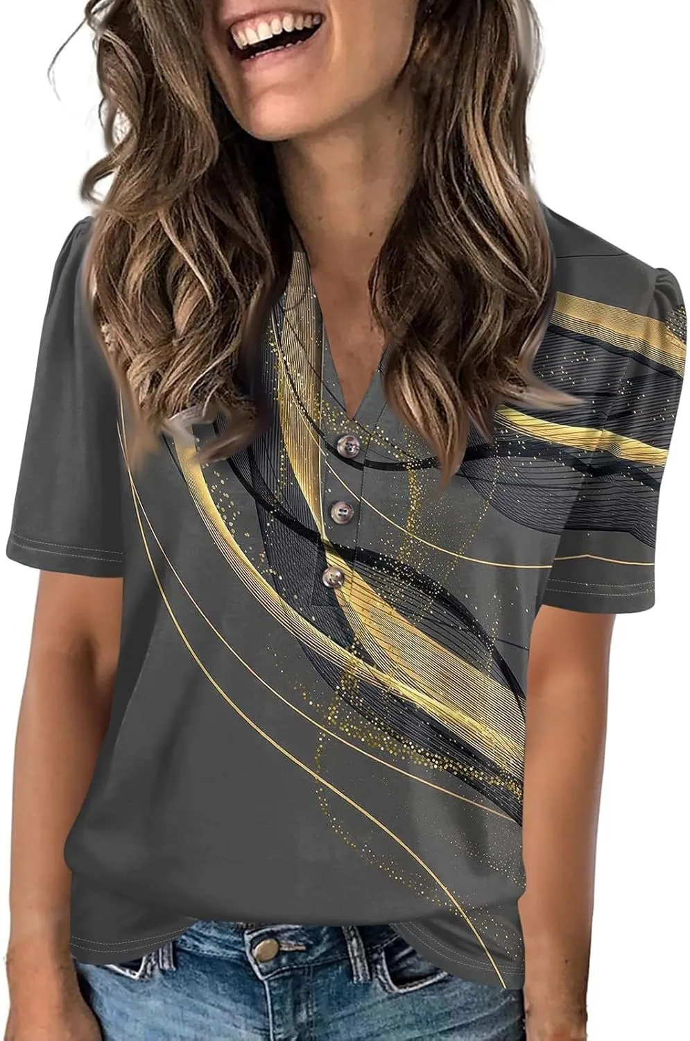 Womens Tops Summer 2025 Short Sleeve Blouses for Women Casual Shirts Fashion Loose Fit Clothes A.