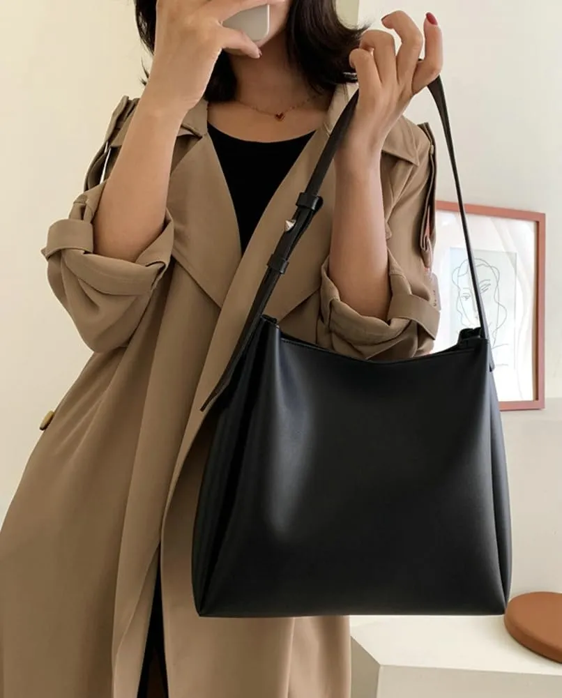 Womens Trendy PU Leather Tote Bags Large Bucket Shoulder Purse Soft Handbag Casual Working Top Handle Satchel 2pcs