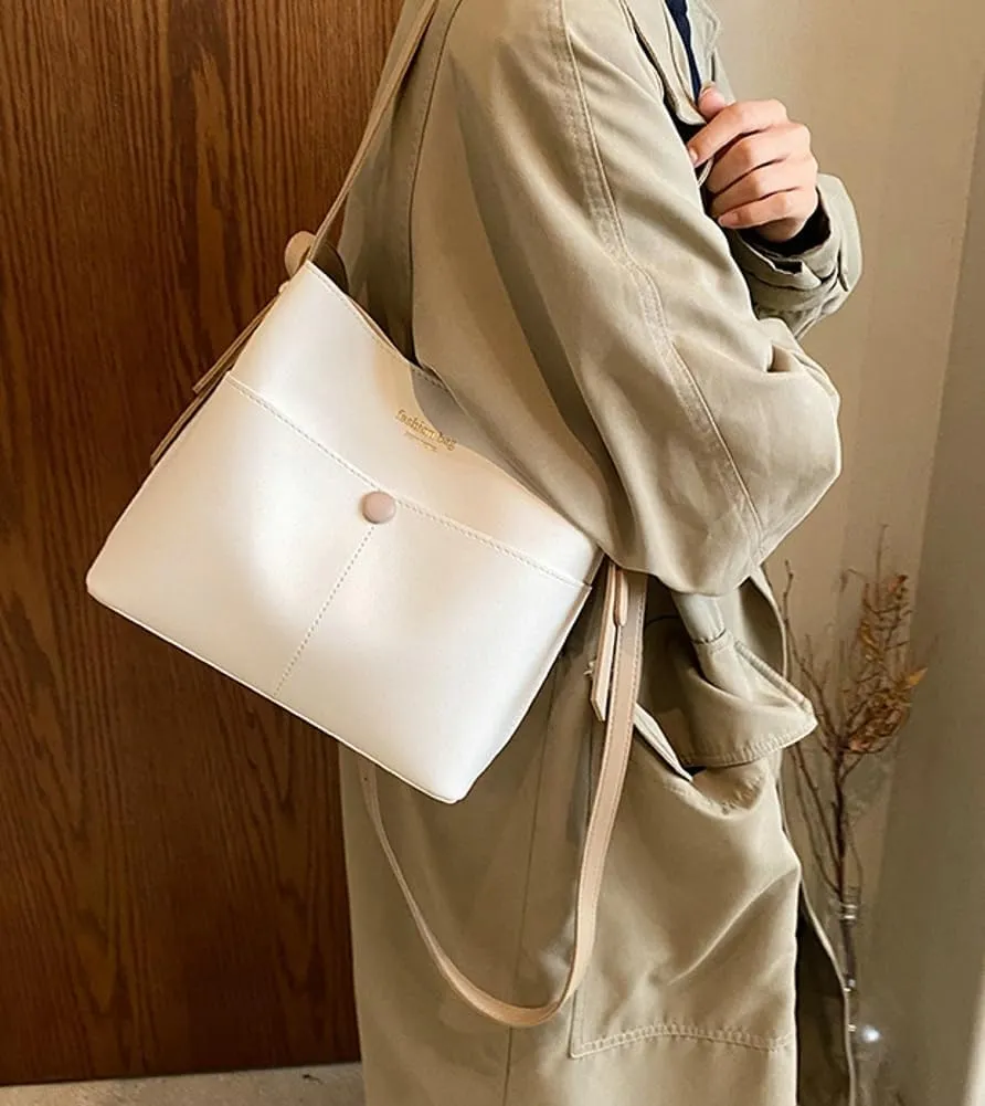 Womens Vegan Leather Shoulder Crossbody Bag Fashion Handbags Large Bucket Tote Bag Top Handle Purse