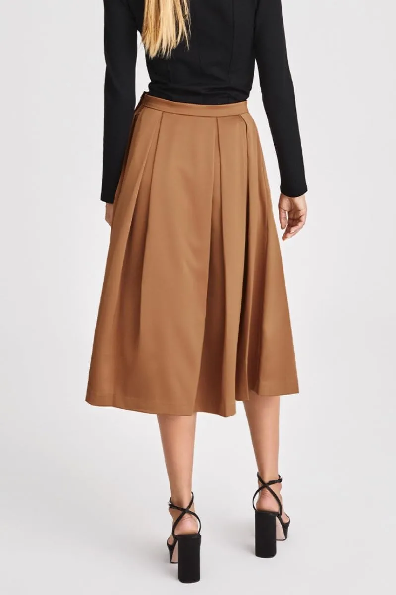 Women's Vintage Fall Winter High Waist Pleated Skirt Midi Swing A-Line Maxi Skirt