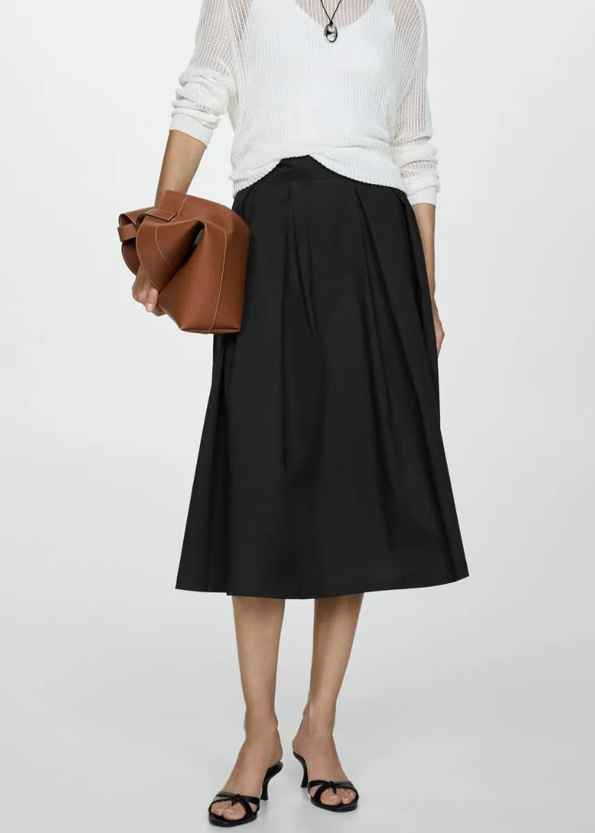 Women's Vintage Fall Winter High Waist Pleated Skirt Midi Swing A-Line Maxi Skirt