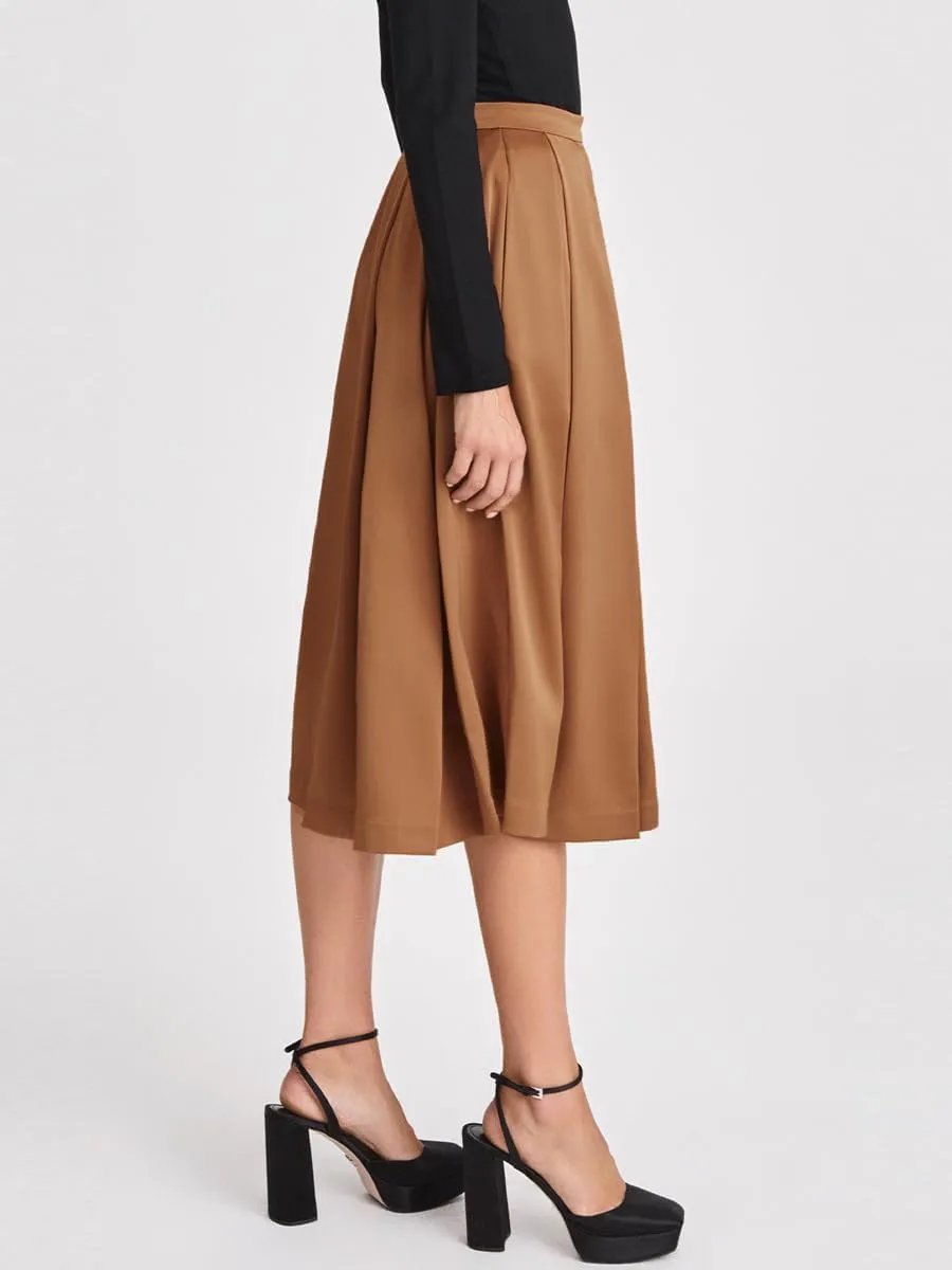 Women's Vintage Fall Winter High Waist Pleated Skirt Midi Swing A-Line Maxi Skirt