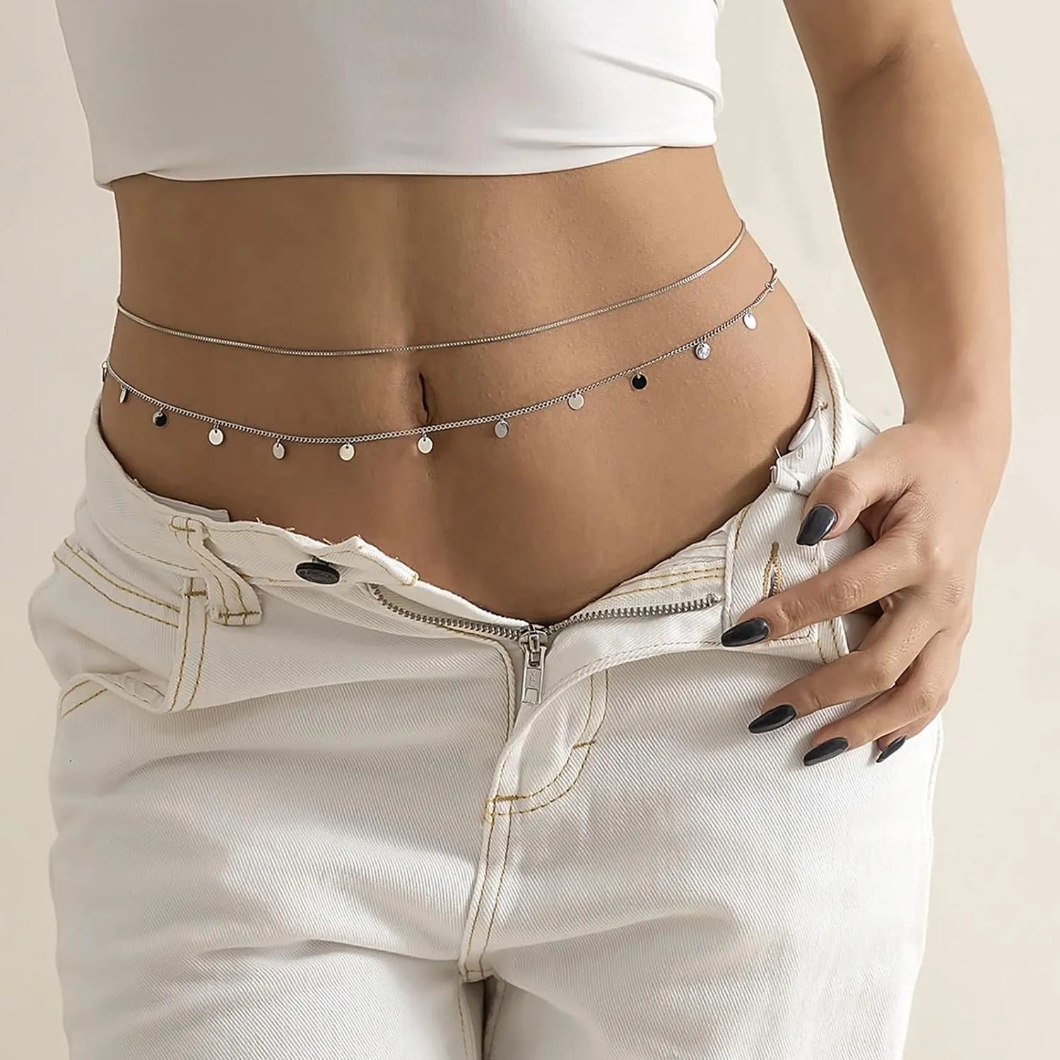 Womens Waist Belt, Vintage Belt Chains Body Chains Minimalist Double Layer Sequins Belly Alloy Jewelry Gifts