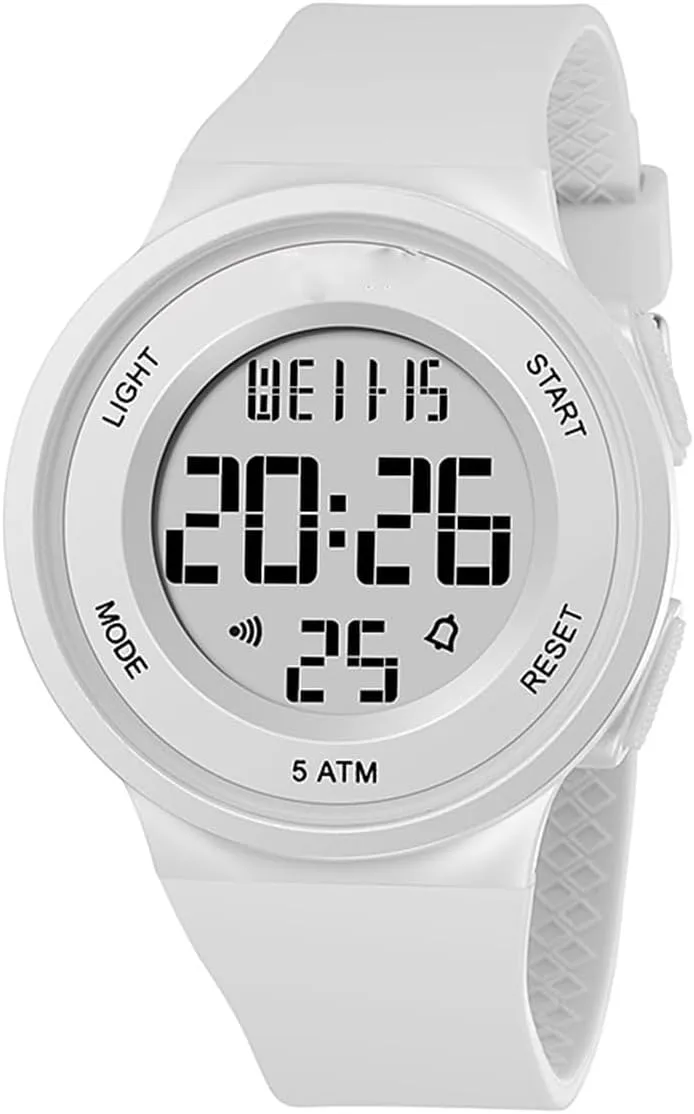 Womens Watch Fashion LED Digital Watch Simple Outdoor Sport Watch Alarm Clock 5Bar Waterproof Silicone Strap Watch