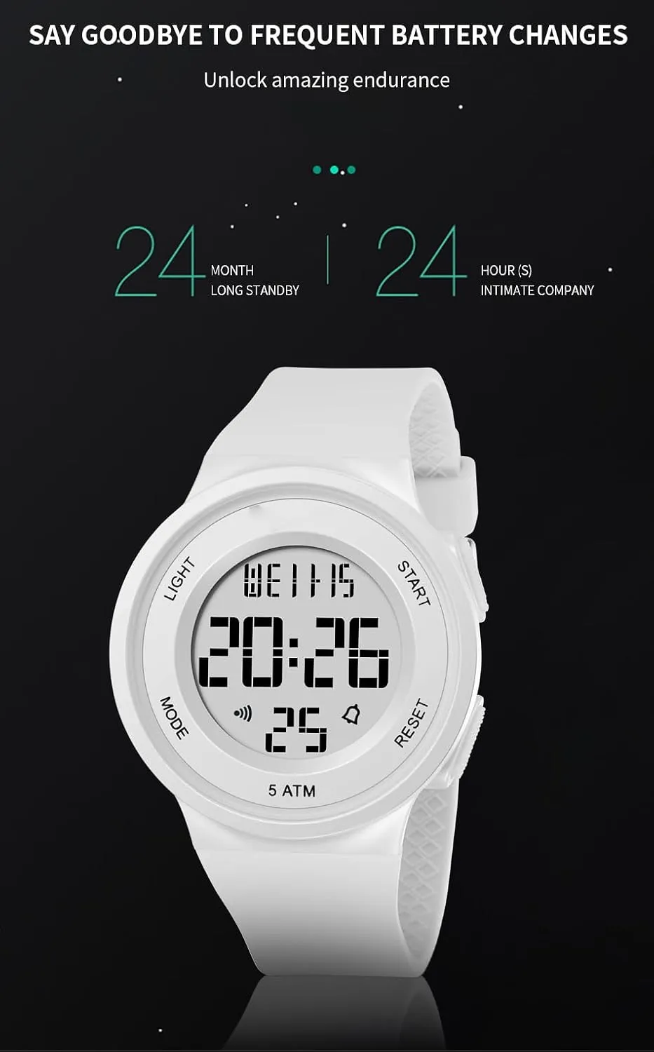Womens Watch Fashion LED Digital Watch Simple Outdoor Sport Watch Alarm Clock 5Bar Waterproof Silicone Strap Watch