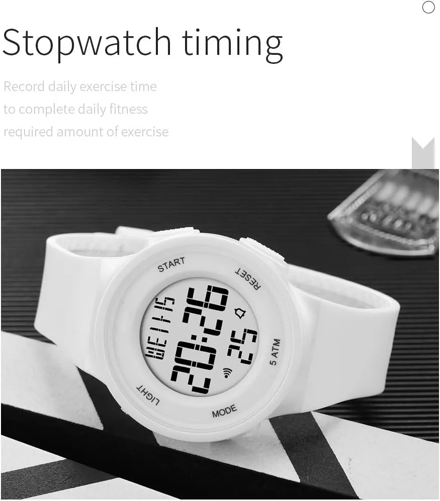 Womens Watch Fashion LED Digital Watch Simple Outdoor Sport Watch Alarm Clock 5Bar Waterproof Silicone Strap Watch