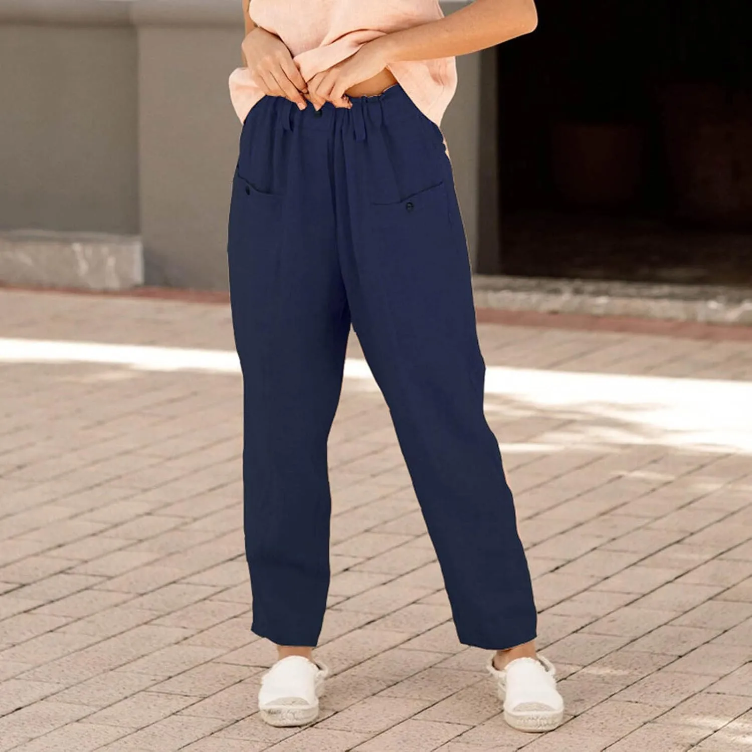 Womens Wide Leg Casual Pants - Cotton Linen Blend, Breathable & Comfortable Trousers for Daily Wear, Office, Travel