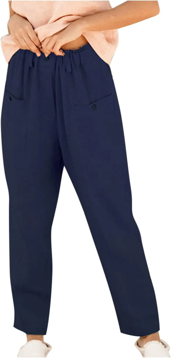 Womens Wide Leg Casual Pants - Cotton Linen Blend, Breathable & Comfortable Trousers for Daily Wear, Office, Travel