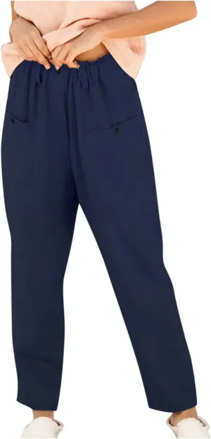 Womens Wide Leg Casual Pants - Cotton Linen Blend, Breathable & Comfortable Trousers for Daily Wear, Office, Travel