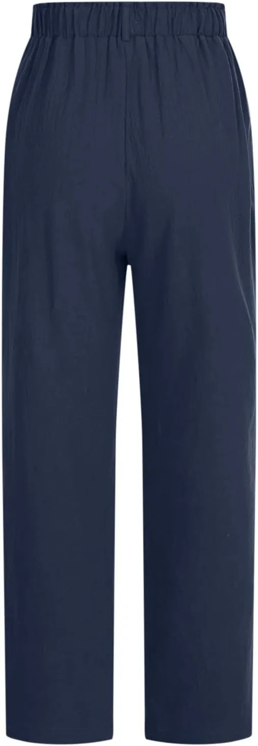 Womens Wide Leg Casual Pants - Cotton Linen Blend, Breathable & Comfortable Trousers for Daily Wear, Office, Travel