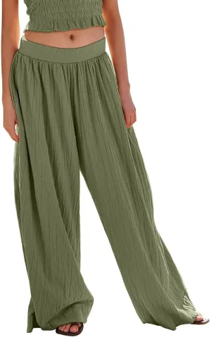 Women's Wide Leg Pants Oversized Comfortable Pleated High Waist Palazzo Pants Casual Summer Beach Trousers with Pockets