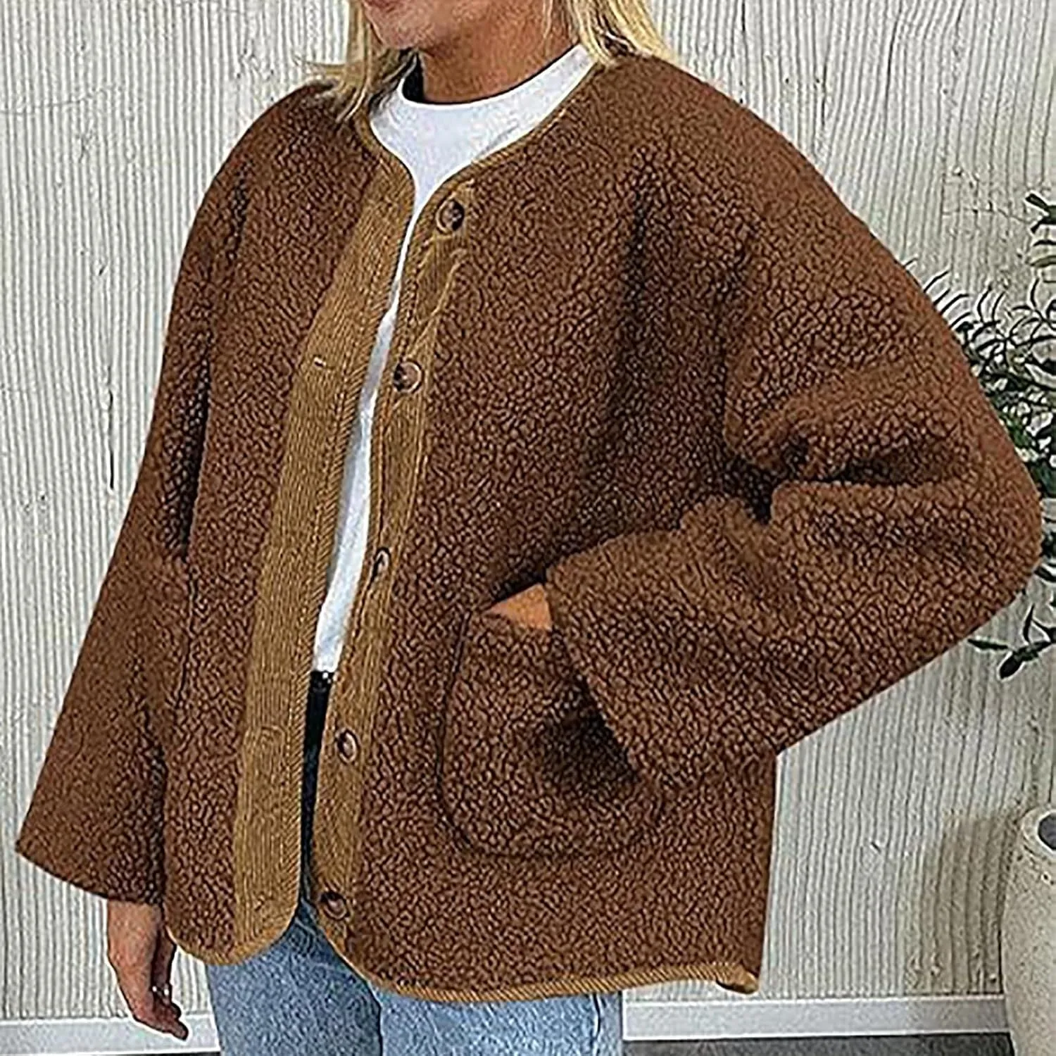 Womens Winter Jacket Stand-Collar Cotton Jacket Loose Pocket Cotton Jacket Warm Winter with 4 Pockets Long Coat