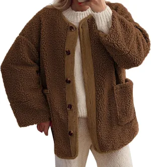 Womens Winter Jacket Stand-Collar Cotton Jacket Loose Pocket Cotton Jacket Warm Winter with 4 Pockets Long Coat