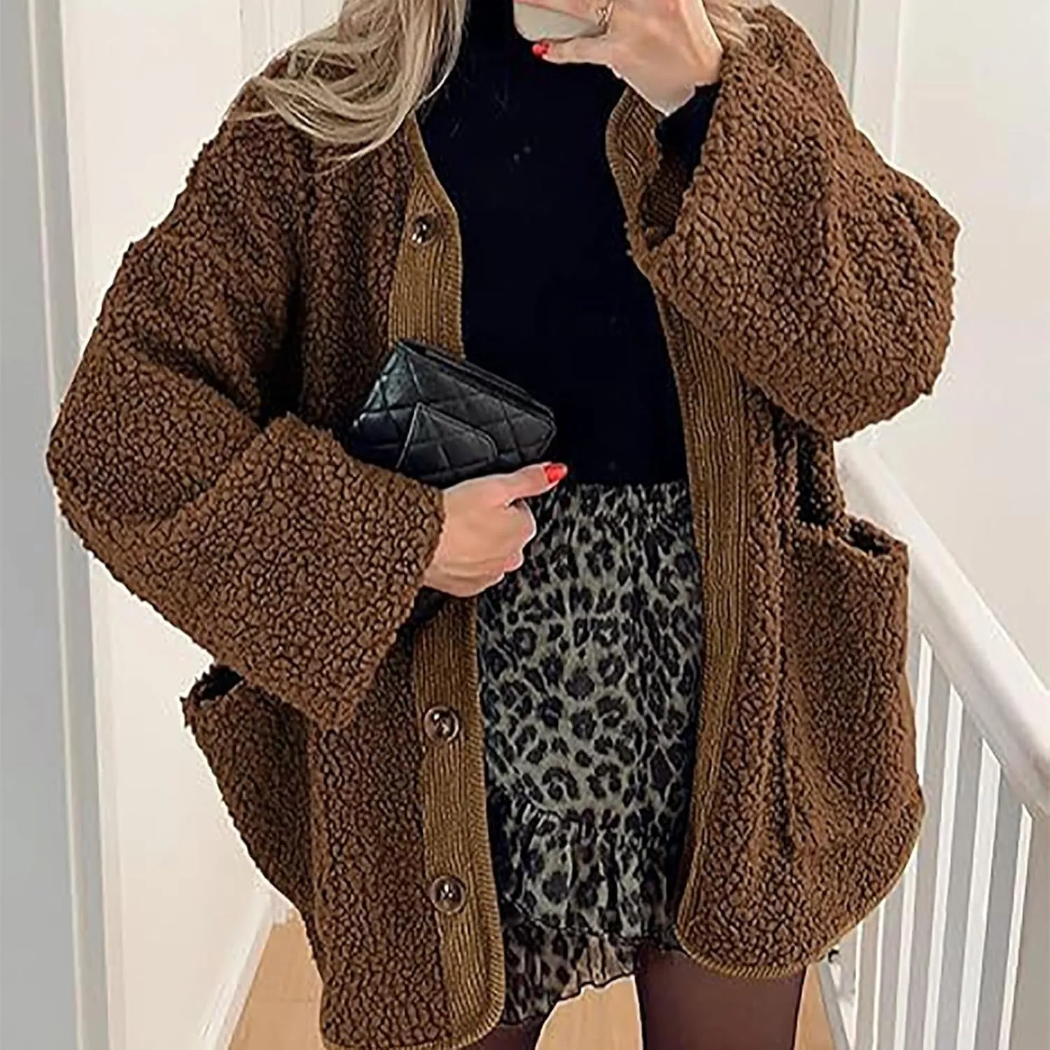 Womens Winter Jacket Stand-Collar Cotton Jacket Loose Pocket Cotton Jacket Warm Winter with 4 Pockets Long Coat