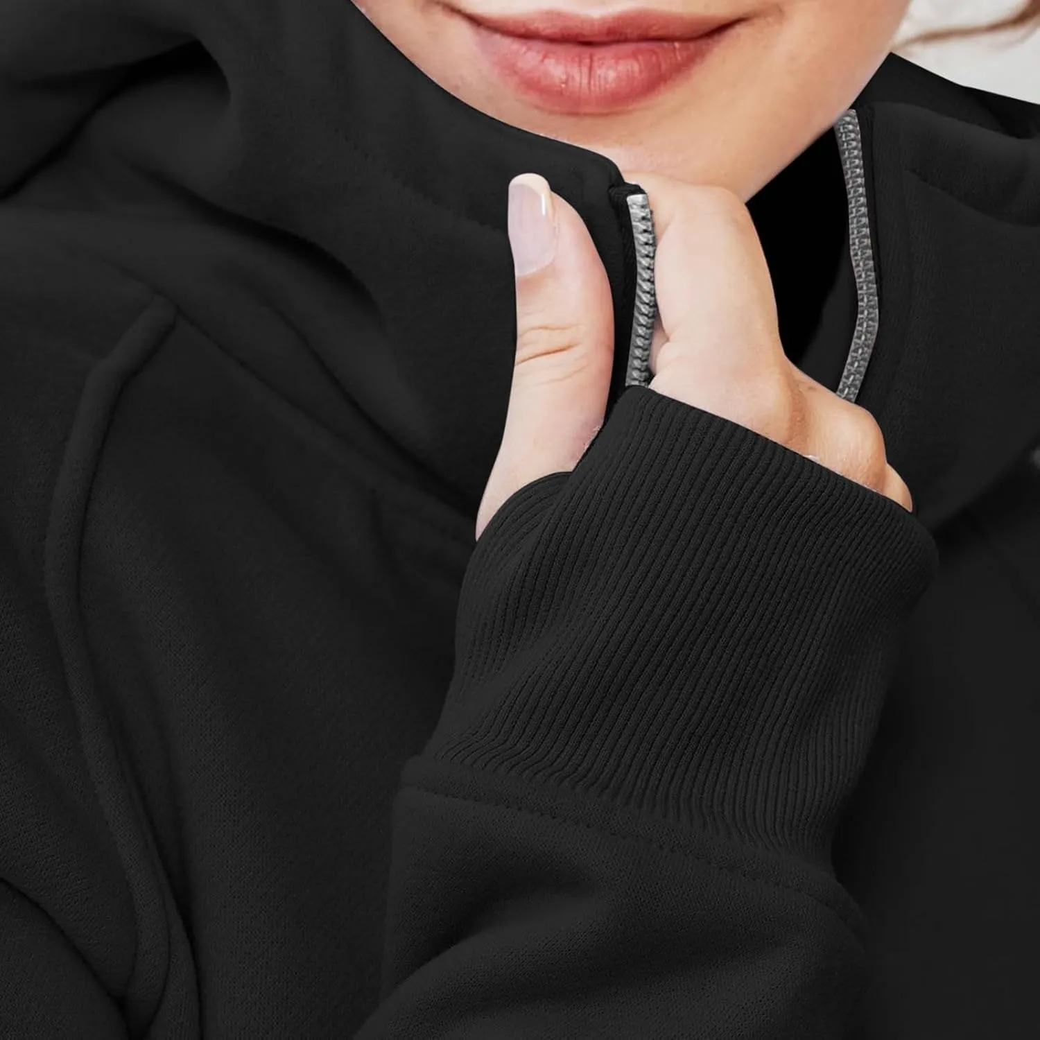 Womens Zip Up Hoodies Cropped Sweatshirts Casual Hooded Pullover Sweaters Tops Fashion Solid Fall Outfits Outwear