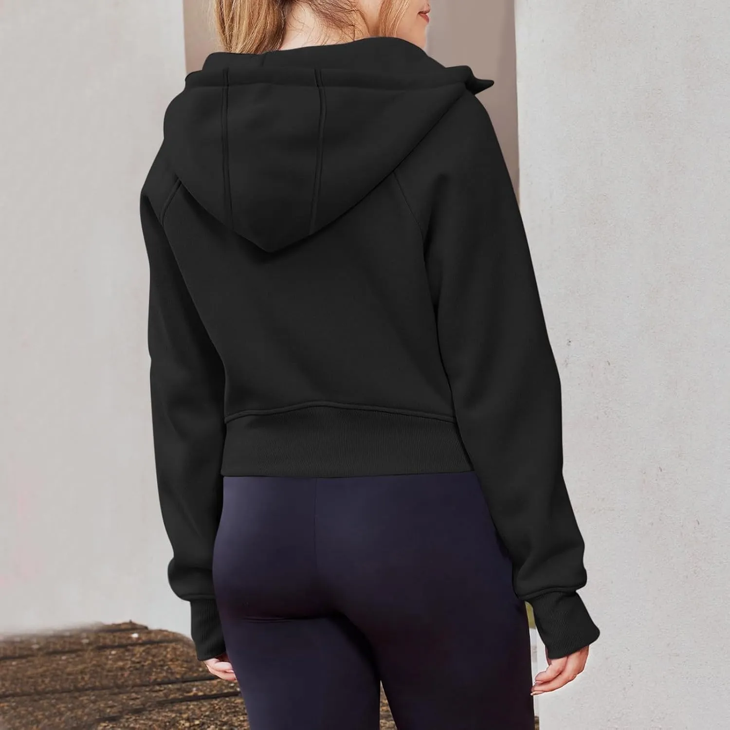 Womens Zip Up Hoodies Cropped Sweatshirts Casual Hooded Pullover Sweaters Tops Fashion Solid Fall Outfits Outwear