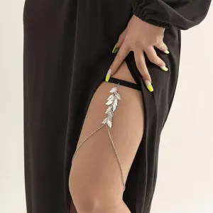 WXYNHHD Bohemian Simple Leaf Charm Leg Chain Metal Leaves Tassel Pendants Thigh Chains Body Chains(Silver)