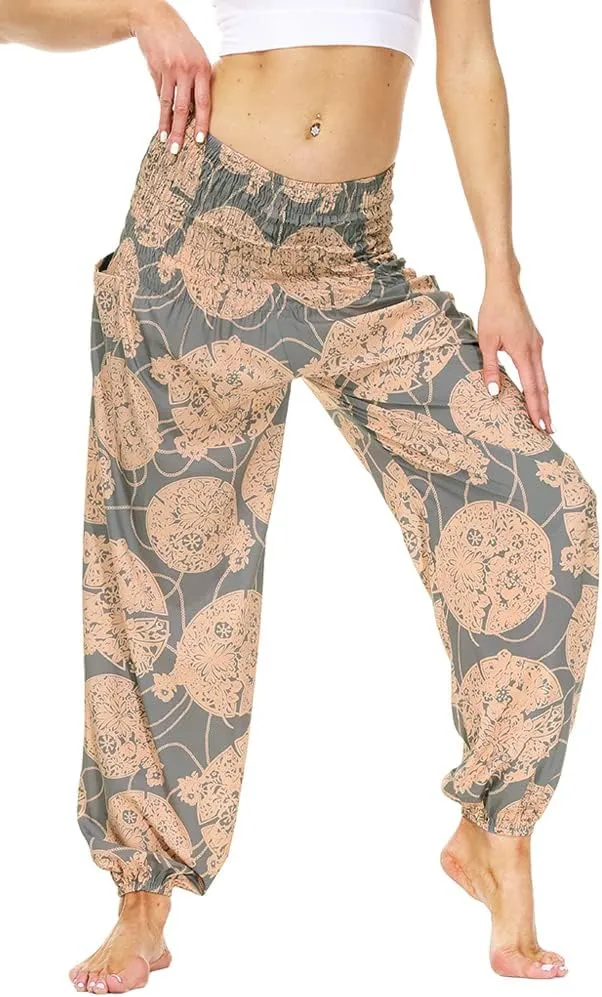 Xixiuly Women's Hippie Harem Yoga Pants with Pockets High Waist Trousers Summer Beach