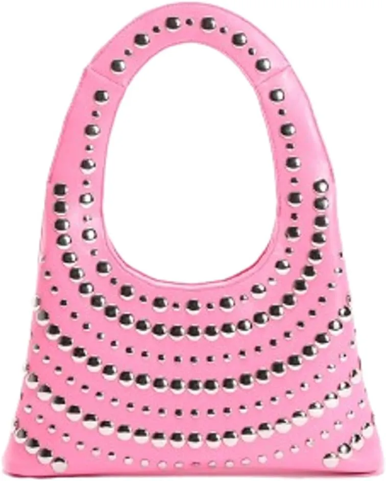 Y2k Rivet Studded Purses Shoulder Bag Hobo Bags Women Cute Crescent Crossbody Purse PU Leather Punk Evening Clutch Bag