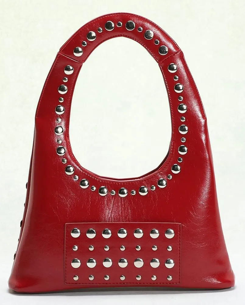 Y2k Rivet Studded Purses Shoulder Bag Hobo Bags Women Cute Crescent Crossbody Purse PU Leather Punk Evening Clutch Bag