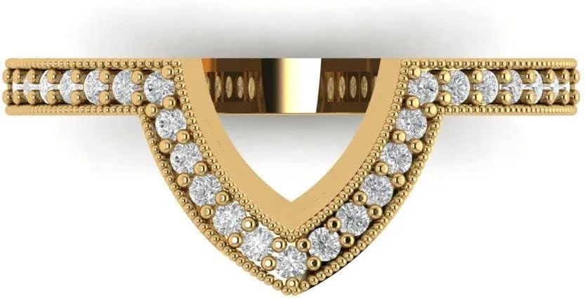 Yellow/Rose/White Solid 14k Gold Stackable Wedding Bridal Engagement Ring Band - Clear Simulated Diamond 0.1875Ct Round Cut