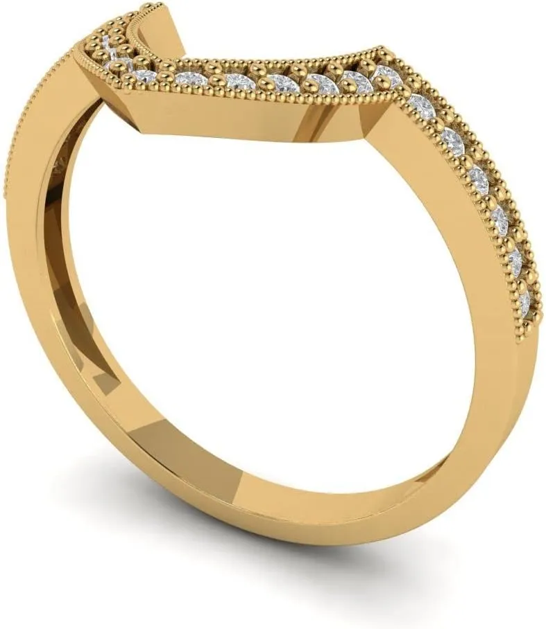 Yellow/Rose/White Solid 14k Gold Stackable Wedding Bridal Engagement Ring Band - Clear Simulated Diamond 0.1875Ct Round Cut