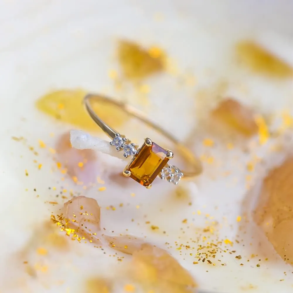 YoTreasure Healing Crystal Citrine Ethiopian Opal Green Onyx London Blue Topaz Rhodolite Garnet Moonstone Tanzanite 10K Yellow/Rose Gold Engagement Ring